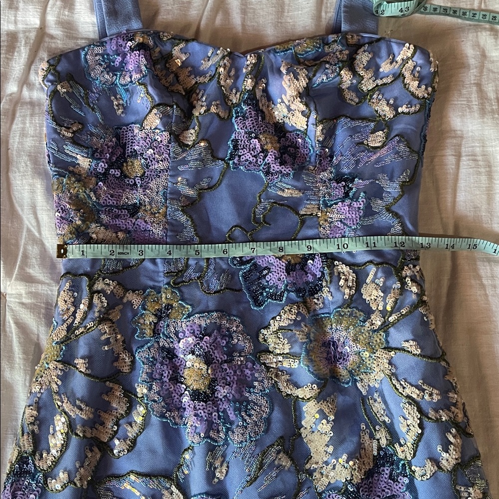 Dress the Population Nicole Blue Floral Sequin Square-Neck Midi Bodycon Dress - Picture 13 of 14